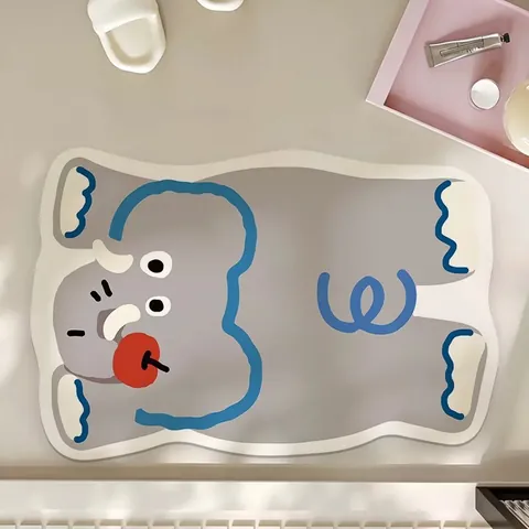 Alfombrilla de Baño Absorbente de Lodo de Diatomeas con Animales de Dibujos Animados Alfombra de Suelo Antideslizante Espesada para Entrada de Baño Cocina