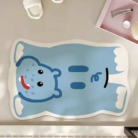 Alfombrilla de Baño Absorbente de Lodo de Diatomeas con Animales de Dibujos Animados Alfombra de Suelo Antideslizante Espesada para Entrada de Baño Cocina