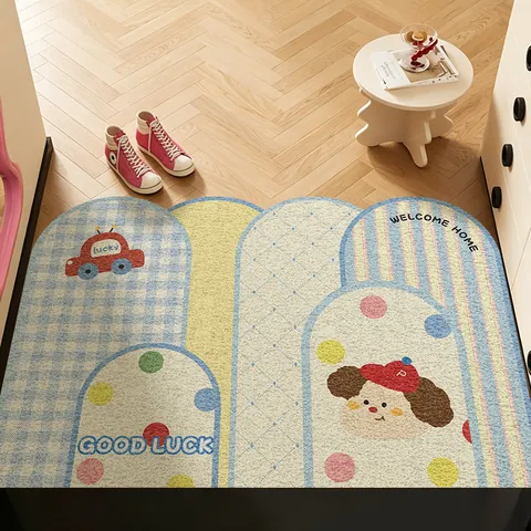 Tappetino d'Ingresso in Anello di Filo PVC con Stampa a Cucciolo di Cartone Animato Antiscivolo per la Casa