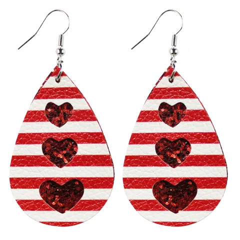 Valentine's Day Heart Lips Faux Leather Earrings Leopard Plaid Waterdrop Double Layer Fashion Jewelry For Women