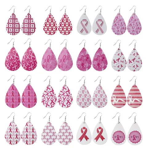Boucles d'Oreilles Goutte en Similicuir Ruban Rose Sensibilisation Cancer du Sein Femmes Charité Espoir Bijoux