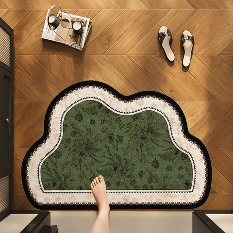 Vintage French Style Diatomaceous Earth Soft Bath Mat Absorbent Quick Dry Non-Slip Retro Floral Print Bathroom Entryway Rug