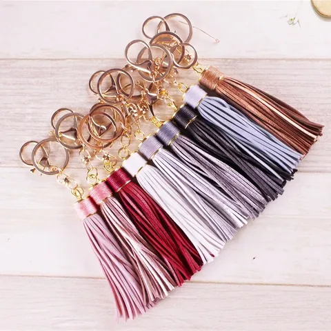 Handmade Leather Tassel Keychain For Women Bag Charm Car Key Ring Alloy Pendant Decoration Accessories