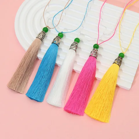 Handmade Polyester Tassel Pendant With Vintage Alloy Cap And Artificial Pearl Bead DIY Hanging Ornament For Bag Fan Decor