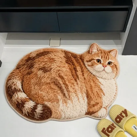 Cute Cat Shaped Bath Mat Faux Cashmere Non-Slip Water Absorbent Floor Mat Realistic Animal Decorative Rug For Bathroom Bedroom
