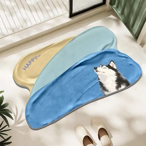 Tappetino Bagno Moderno in Terra di Diatomee Assorbente Antiscivolo Asciugatura Rapida Cartone Animato Cane Forma Irregolare Stampato per Bagno