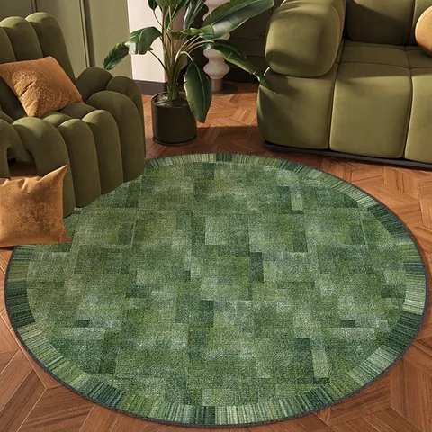 Vintage Round Carpet Green Leopard Geometric Pattern Polyester Non-Slip Area Rug For Living Room Bedroom Computer Chair Mat