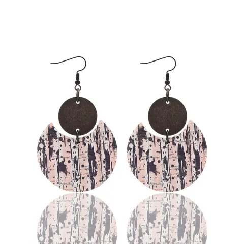 Bohemian Crescent Faux Leather Wood Drop Earrings For Women Plaid Woven Texture Glitter Gradient Dangle Earrings Jewelry