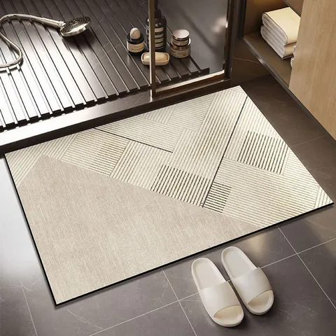 Modern Minimalist Bathroom Absorbent Mat Technical Fabric Geometric Pattern Non-Slip Floor Carpet For Kitchen Restroom Home Decor