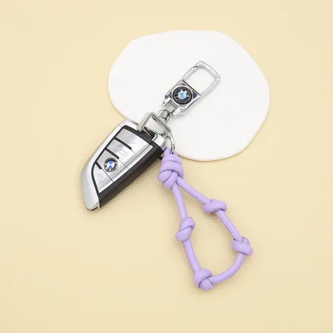Llavero de Nudo de Cuero Tejido a Mano Cordón de Cuerda Trenzada para Mujer Colgante de Bolso de Moda Adorno Colgante Anti-Perdida de Teléfono Móvil