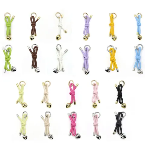 Ins Style Woven Faux Leather Rope Bowknot Keychain Charm With Heart Pendant Metal Spring Ring Bag Accessory For Women Keyring