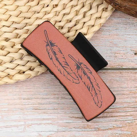 Western Cowboy Style Artificial Leather Hair Claw Clip Retro Feather Bull Head Poker Pattern Large Hair Accessories For Women