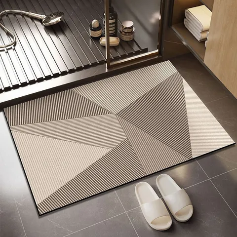 Modern Minimalist Bathroom Absorbent Mat Technical Fabric Geometric Pattern Non-Slip Floor Carpet For Kitchen Restroom Home Decor