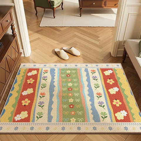 Bohemian Dopamine Style Entrance Mat TPR Loop Pile Anti-Slip Floor Mat Indoor Entryway Hallway Washable Stain Resistant Carpet