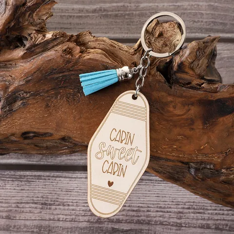 Porte-clés Motel en Bois avec Gland Gravé au Laser Phrase Amusante Style Vintage Hôtel Cadeau pour Hommes Femmes