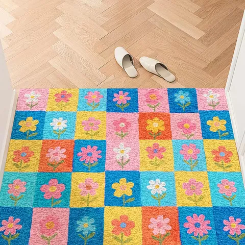 Floral Pattern PVC Silk Loop Entry Door Mat Anti-Slip Washable Indoor Hallway Rug For Home Office Floor Protection