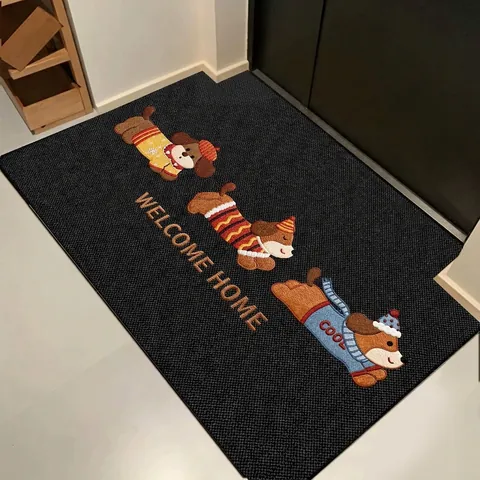 Dachshund Cartoon Printed Entryway Doormat TPR Polyester Loop Pile Anti Slip Absorbent Dirt Resistant Home Decor Floor Mat Rug