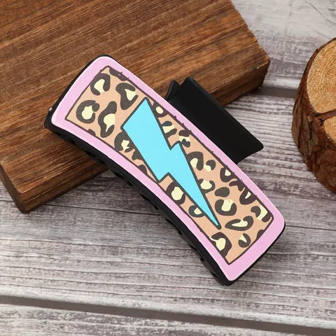 Western Vintage Faux Leather Hair Claw Clip For Women Leopard Sunflower Mama Howdy Cactus Large Shark Clip Hair Accessory