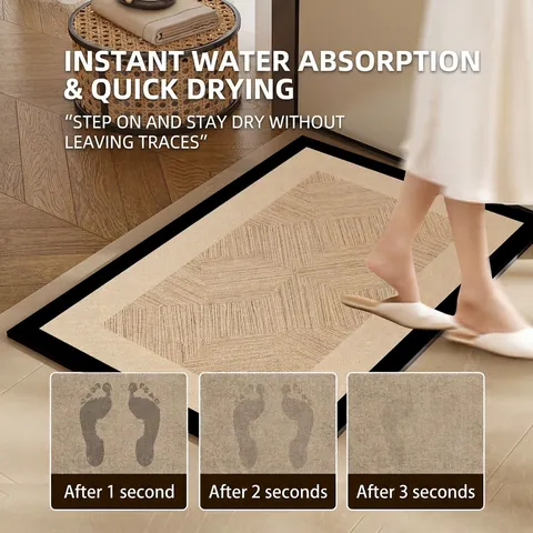 Alfombrilla de Baño de PVC con Estampado Geométrico Grande Secado Rápido Antideslizante Alfombra Minimalista Entrada Baño Absorbente