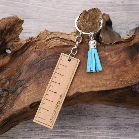 Creative Wooden Ruler Keychain With Blue Tassel Laser Engraved You Rule Teacher Appreciation Gift Keyring Accessory