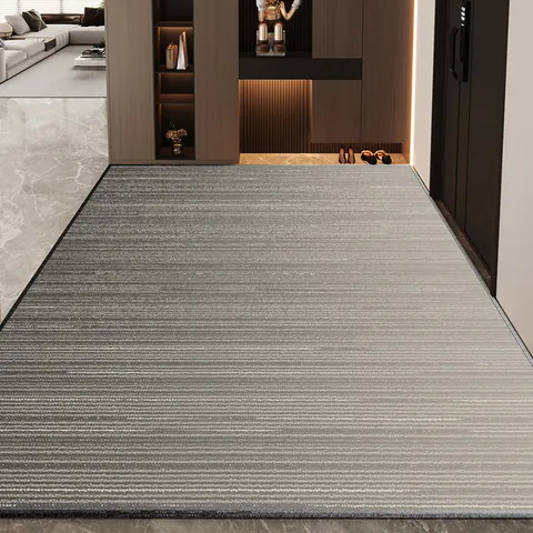 Modern Minimalist Polyester Loop Pile Entrance Door Mat Non-Slip Dirt-Resistant Striped Decorative Floor Mat For Home Entryway