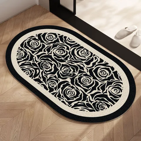 Modern Minimalist Diatomite Bathroom Mat Absorbent Quick Dry Non-Slip Floor Rug For Toilet Entrance Floral Patterned Door Carpet