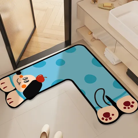 L-Shaped Cartoon Animal Bathroom Mat Diatom Mud Absorbent Non-Slip Corner Floor Mat For Bathroom Kitchen Toilet Door Foot Mat