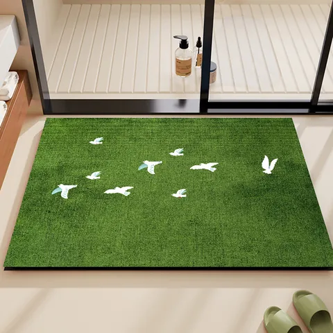 Cartoon Panda Duck Green Diatomaceous Earth Soft Bath Mat Absorbent Quick Dry Non-Slip Bathroom Entryway Kitchen Floor Mat