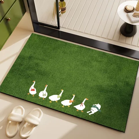 Cartoon Panda Duck Green Diatomaceous Earth Soft Bath Mat Absorbent Quick Dry Non-Slip Bathroom Entryway Kitchen Floor Mat