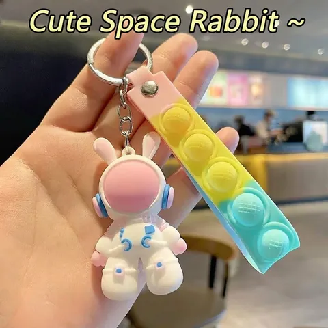 Cute Cartoon Astronaut Space Rabbit Keychain Silicone Strap Rabbit Doll Backpack Pendant Car Key Ring Decoration Gift
