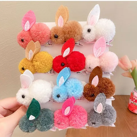 Sweet Children Plush 3D Rabbit Hair Clip Cute Girls Headwear Animal Shape Hairpins For Daily Styling Hair Accessory