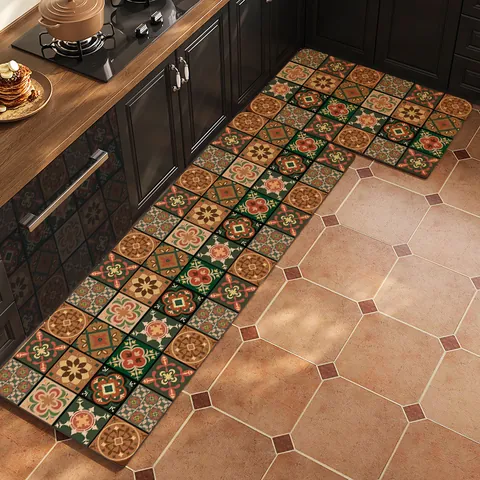 Amerikaanse Retro Diatomeeënaarde Keukenmat Absorberend Antislip Oliebestendig Bedrukt Geometrische Marokkaanse Stijl Vloermat