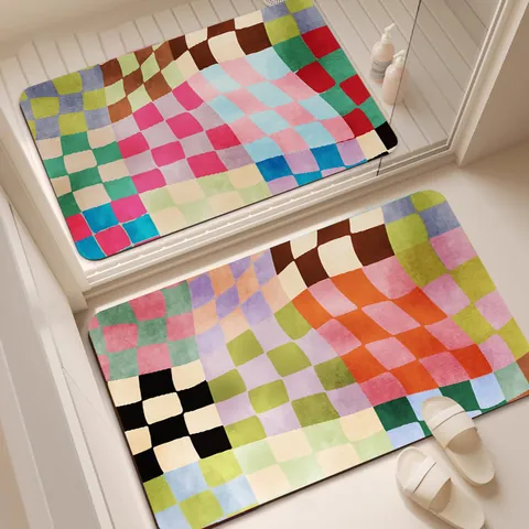 Tappetino da Bagno Morbido in Farina di Fossili a Scacchiera Dopamina Creativa Assorbente Asciugatura Rapida Antiscivolo Stampato per Bagno Ingresso Casa