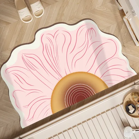 Cream-Stil Sonnenblume Form Badezimmer Bodenmatte Absorbierend Kieselgur Rutschfest Schnelltrocknend Toiletteneingang Fußmatte