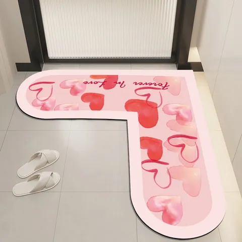 Heart Shaped L-Shaped Bathroom Mat Absorbent PVC Non-Slip Floor Mat For Washstand Entryway Door Rug Wedding Decor