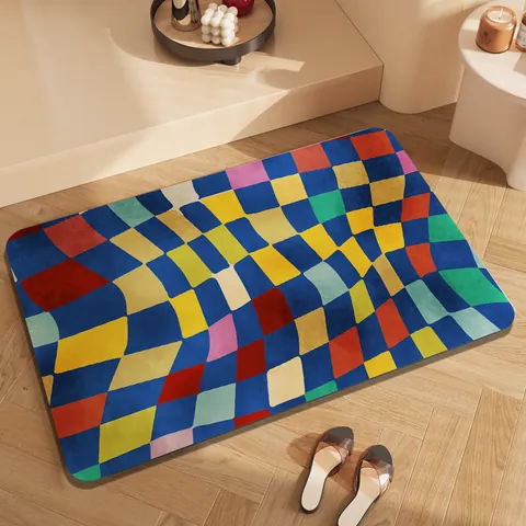 Tappetino da Bagno Morbido in Farina di Fossili a Scacchiera Dopamina Creativa Assorbente Asciugatura Rapida Antiscivolo Stampato per Bagno Ingresso Casa