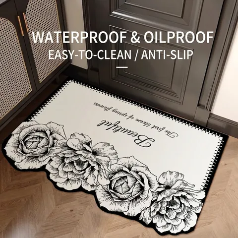 Tappetino per Pavimento in Pelle Impermeabile Stile Francese per Ingresso Antiscivolo Facile da Pulire in PVC