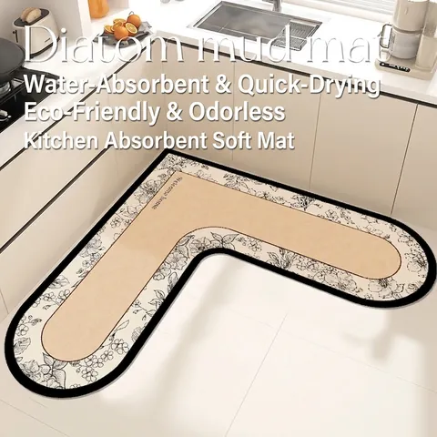 Alfombrilla de Cocina en L Estilo Francés Antideslizante Resistente al Aceite PVC Tierra de Diatomeas Absorbente Secado Rápido