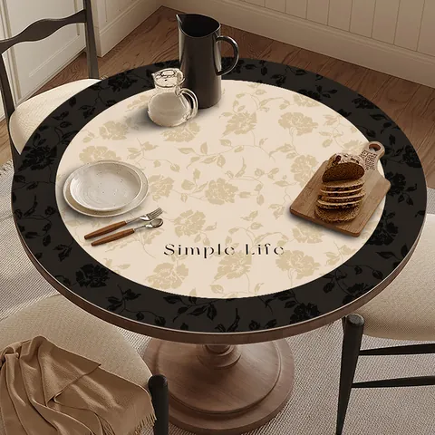 French Vintage Round PVC Leather Placemat Waterproof Oilproof Heat Resistant Floral Table Mat For Dining Room Kitchen Decor