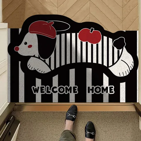 American Style Cartoon Dachshund Sausage Dog Entrance Door Mat Trimmable PVC Wire Loop Indoor Foot Mat Anti Slip Dirt Trapper Decorative Floor Mat For Home Entrance Hallway