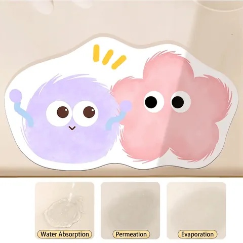 Cute Cartoon Monster Absorbent Bath Mat Anti-Slip PVC Diatom Mud Door Mat Irregular Floor Rug for Bathroom Entrance