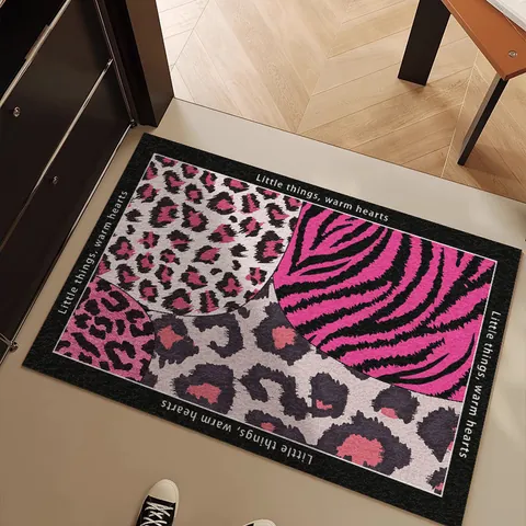 Modern Luxury Leopard Zebra Patchwork Entrance Door Mat PVC Silk Loop Non-slip Washable Welcome Indoor Entryway Floor Mat