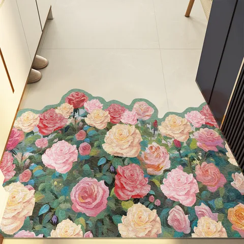 Pastorale Bloemen Geprinte PVC Zijdelus Deurmat Antislip Vuilafstotend Entree Vloermat Voor Huis Gang