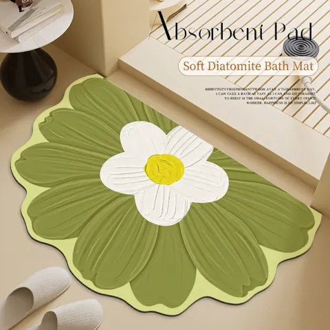 Alfombrilla de Baño de PVC con Forma de Flor Secado Rápido Absorbente Antideslizante Suave Efecto Tierra de Diatomeas Para Ducha Aseo Entrada