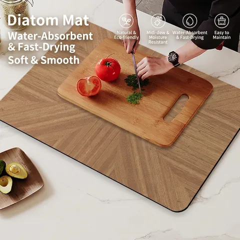 Alfombra de Cocina Grano de Madera Absorbente Antideslizante Protector de Mesa Impermeable Tierra de Diatomeas PVC