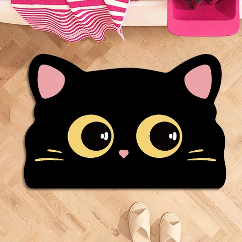 Cute Cartoon Cat Shaped Bath Mat Diatom Mud Absorbent Non-Slip Floor Mat For Bathroom Doorway Quick Dry Dirt Resistant Carpet