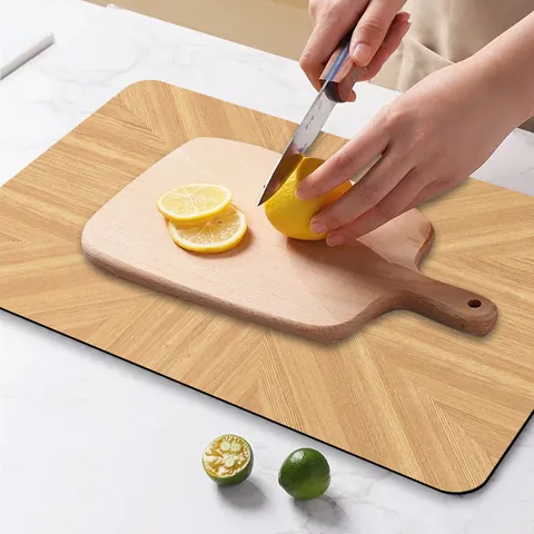 Alfombra de Cocina Grano de Madera Absorbente Antideslizante Protector de Mesa Impermeable Tierra de Diatomeas PVC