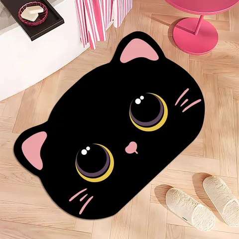 Cute Cartoon Cat Shaped Bath Mat Diatom Mud Absorbent Non-Slip Floor Mat For Bathroom Doorway Quick Dry Dirt Resistant Carpet