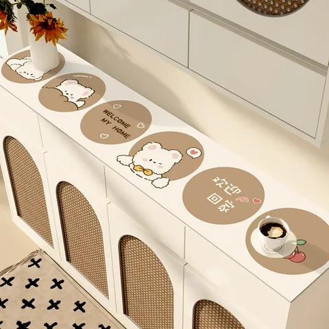 Tappetino per Armadietto in Pelle PVC Impermeabile Stile Crema Cartone Animato Tovaglia per Credenza Porta TV Protezione Scrivania