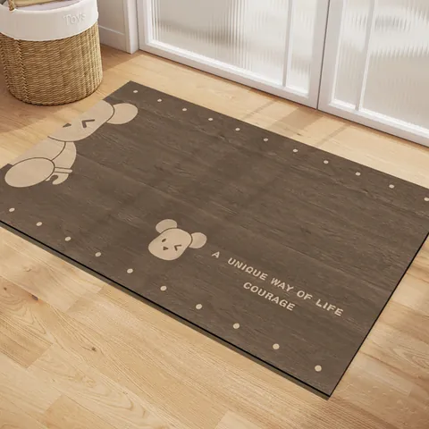 Tappetino da Bagno in Gomma Naturale Effetto Legno Antiscivolo Asciugatura Rapida Assorbente Cucina Zerbino Motivo Cartone Animato Gatto Panda Capibara Tappeto Decorativo
